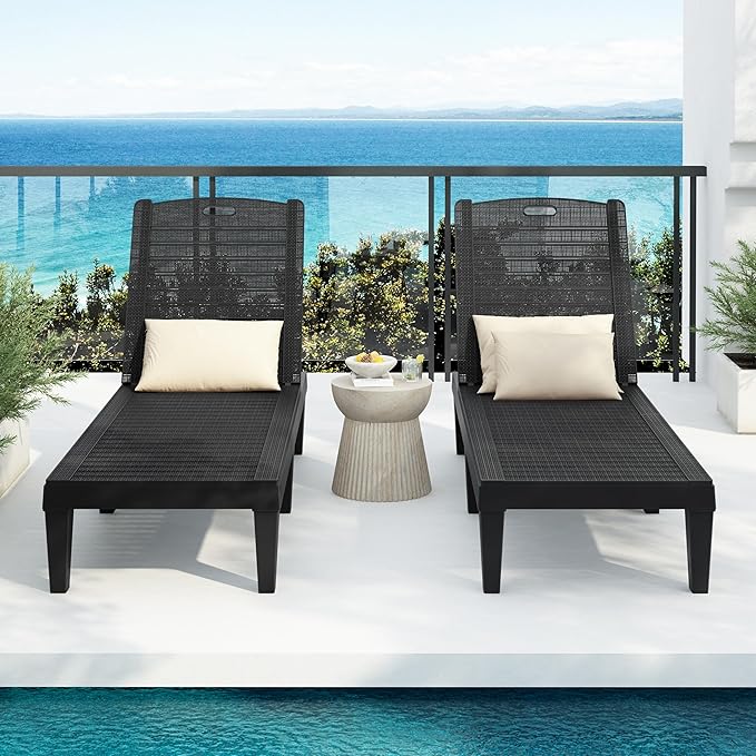 Outdoor Chaise Lounge Chair Set of 2 with 5 Position Adjustable Backrest, Water-Resistant Tanning Chair Recliner - Photo 3