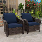 Outdoor Wicker Chair Set of 2, All-Weather Use Patio Rattan Chair with Seat and Back Cushion, Ideal for Porch, Backyard - Photo 2