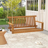 Tangkula 2 Person Hanging Porch Swing, Wooden Patio Swing with 2 Hanging Hemp Ropes, Slatted Seat & Back - Photo 9