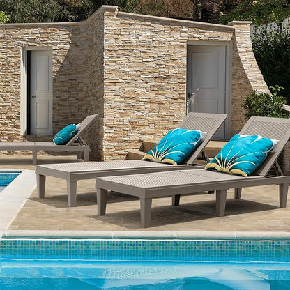 GUNJI Lounge Chairs for Outside Patio Waterproof Resin Chaise Lounge Outdoor Adjustable Lounge Chairs Set of 2 Pool Chairs Sun Loungers for Deck, Poolside and Beach (Beige)