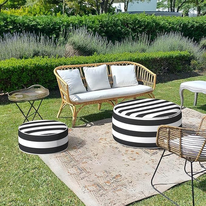 LVTXIII Inflatable Stool Ottoman Footrest with Handle, All Weather Footrest Seat, Indoor or Outdoor Pouf for Home Patio Garden and Camping Use, D31 xH14, Large Round, Cabana Black