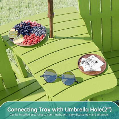 Shintenchi Adirondack Chairs Set of 2,HDPE Adirondack Chairs w/Removable Tablelop & Umbrella Hole,All-Weather Wooden Textured Plastic Outdoor Chairs w/Cup Holders for Garden Backyard Pool,Green