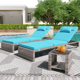 Chaise Lounge Set 3 Pieces, Outdoor Modern Patio Furniture Lounge Chairs Set of 2 with Adjustable Backrest & Side Table - Photo 9