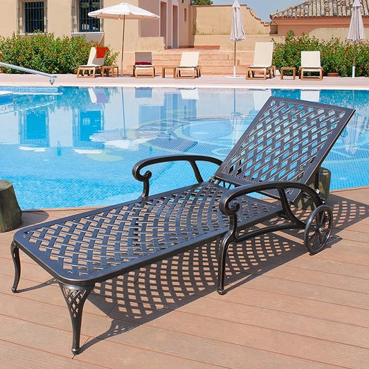 Chaise Lounges Outdoor - Lounge Chairs for Outside Pool Tanning Chair Adjustable Patio Reclining Cast Aluminum for Beach Yard, Antique Bronze