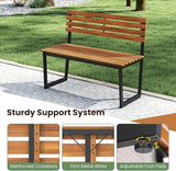 HOMGX Outdoor Bench, 43-Inch Acacia Wood Patio Loveseat with No-Arms Design, Sturdy Black Metal Frame & Teak Finish - Photo 7