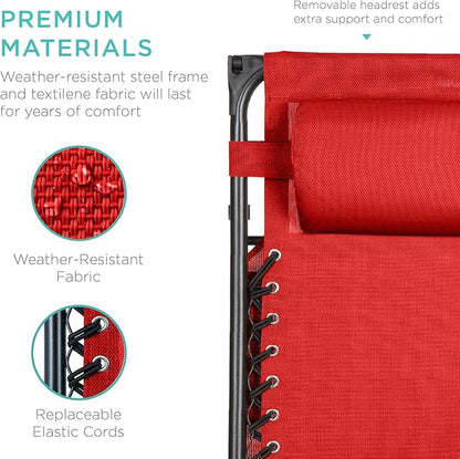 Best Choice Products Folding Zero Gravity Outdoor Recliner Patio Lounge Chair w/Adjustable Canopy Shade, Headrest, Side Accessory Tray, Textilene Mesh - Crimson Red