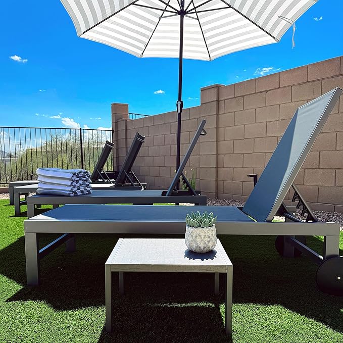 PURPLE LEAF Patio Chaise Lounge Set for 4 Outdoor Pool Lounge Chairs with Adjustable Backrest and Side Tables Aluminum - Photo 1