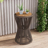 Christopher Knight Home Nara 25.8" Acacia Wood Outdoor Side Table, Hourglass Shaped with Metal Frame+Woven Rope - Photo 4