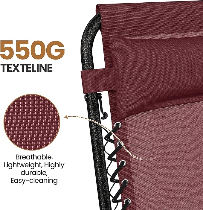 Yaheetech Zero Gravity Recliners Outdoor Adjustable Folding Reclining Lounge Chairs w/Pillows - Photo 5