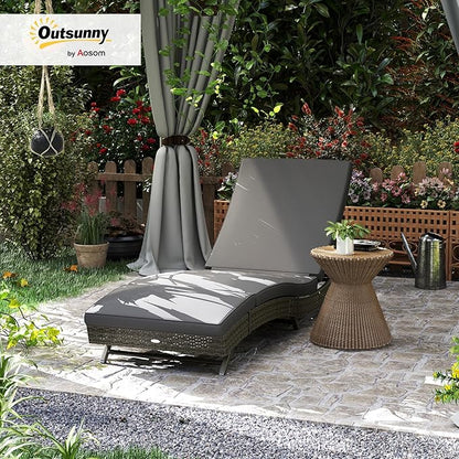 Outsunny Wicker Chaise Lounge Chair Outdoor with Wheels & Cushion, PE Rattan Patio Lounge Chair with 5-Level Adjustable Backrest for Poolside, Garden, Gray