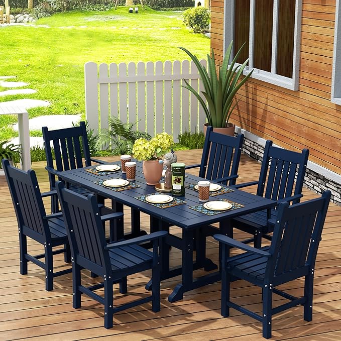WestinTrends Malibu Classic Outdoor Dining Chairs with Arms, All Weather Poly Lumber Adirondack Patio Chairs Restaurant Bistro Chairs Support 350 LBS, Arched Backrest and Curved Seat, Navy Blue