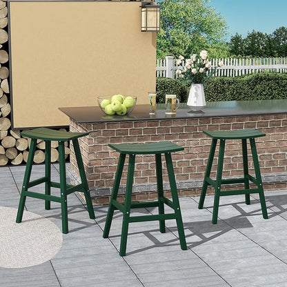 Costaelm All-Weather Bar Stools Set of 3, 29" Height Outdoor Bar Stools, Adirondack Poly Patio Bar Stool for Patio, Deck, Kitchen Counter and Garden, Dark Green