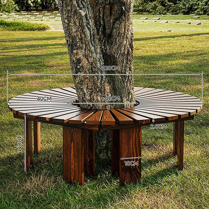 Wooden Garden Curved Bench, Half Round Outdoor Tree Bench, Wrap Around Park Backless Bench Outdoor Furniture, Garden Stool Patios Lawn Tree Chair Solid Wood Slatted Seat (Round)
