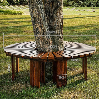 Wooden Garden Curved Bench, Half Round Outdoor Tree Bench, Wrap Around Park Backless Bench Outdoor Furniture, Garden Stool Patios Lawn Tree Chair Solid Wood Slatted Seat (Round)