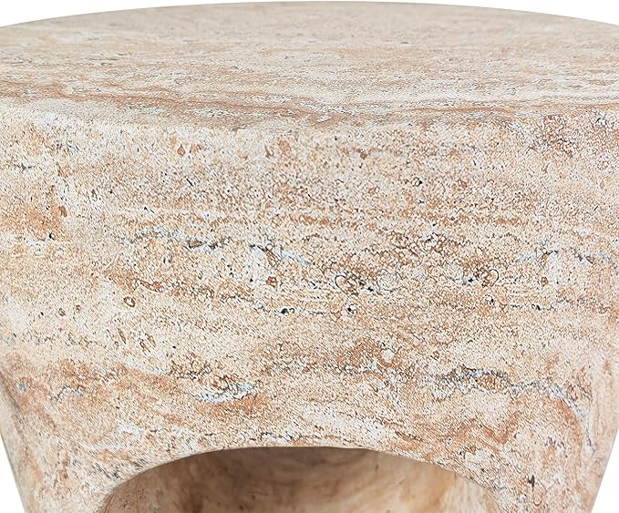 Christopher Knight Home Aria 18.5" H Outdoor Side Table, Round End Table with Hollow Design, Small Accent Table for Indoor/Outdoor, Minimalist Coffee Table for Patio Balcony, Beige+Natural
