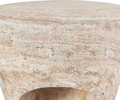 Christopher Knight Home Aria 18.5" H Outdoor Side Table, Round End Table with Hollow Design, Small Accent Table for Indoor/Outdoor, Minimalist Coffee Table for Patio Balcony, Beige+Natural
