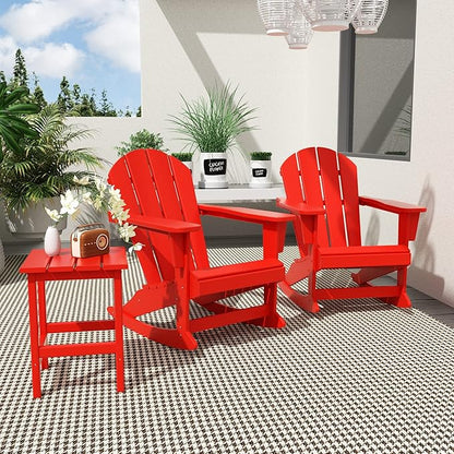 WO WESTIN OUTDOOR HDPE Laguna Outdoor Rocking Poly Adirondack Chair with Side Table 3-Piece Set, Red