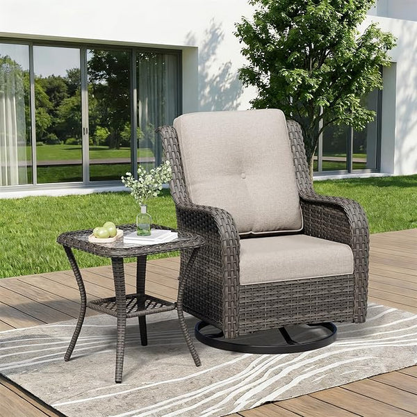 2 Pieces Outdoor Swivel Rocker Patio Chairs Set - Outdoor Wicker Patio Furniture Sets with 1 Side Table - Photo 1