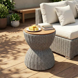 Christopher Knight Home Denhill 15.25" Outdoor Side Table, Round Patio End Table with Wood Top and Wicker Base - Photo 1