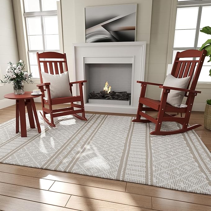 Outdoor Rocking Chairs Set of 6, Oversized High Back Patio Rocking Chairs, All Weather Porch Rocking Chairs for Outside. Red