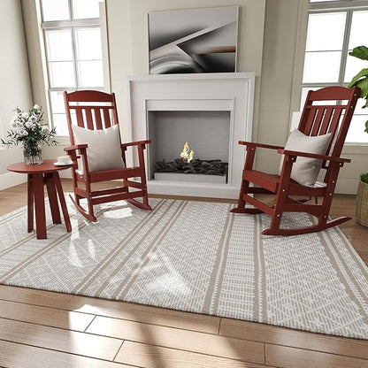 Outdoor Rocking Chairs Set of 6, Oversized High Back Patio Rocking Chairs, All Weather Porch Rocking Chairs for Outside. Red