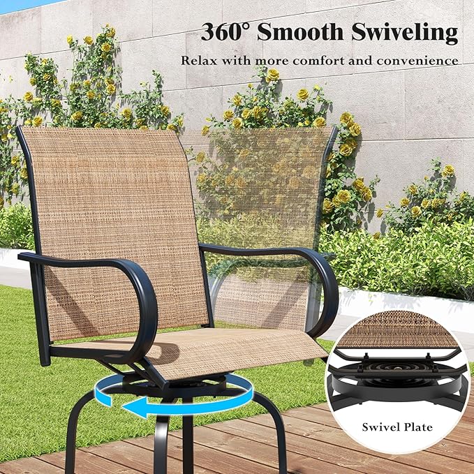 Tangkula Outdoor Swivel Bar Stools Set of 4, Bar Height Tall Patio Chairs with Armrests & High Back - Photo 5