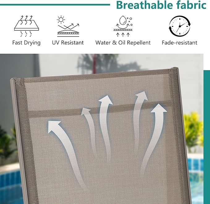 SUNLEI Patio Chaise Lounge Outdoor Set of 2, Pool Lounge Chairs for Outside w/5-Position Adjustable Backrest & All Weather, Tanning Recliner Chair for Pool Beach Deck (Beige, 2 Pieces)