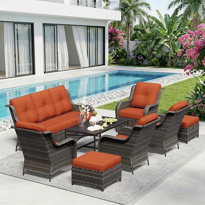 8 Piece Outdoor Wicker Patio Furniture Set, Patio Chairs Set with Thickened Olefin Cushions, High Back and Deep Seating - Photo 9