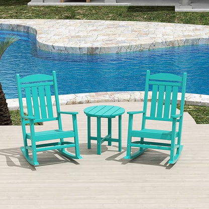 WestinTrends Malibu Malibu Outdoor Patio Porch Rocking Chair with Side Table Set, Turquoise