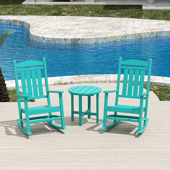 WestinTrends Malibu 3-Piece Set Outdoor/Patio Rocking Chairs with a Side Table (2 Seater), Turquoise