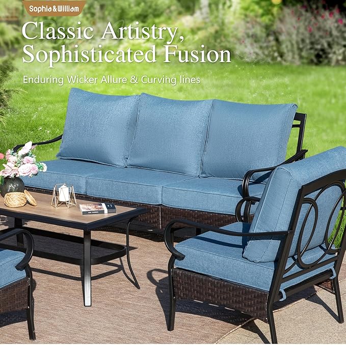Sophia & William Patio Furniture Set, 5 Piece Metal Outdoor Conversation Set with 3-Seater Outdoor Couch, 2 Sofa Chairs - Photo 3