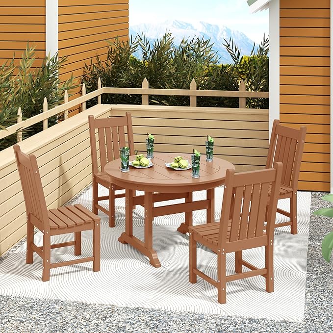 Costaelm Armless Outdoor Chair, Patio Adirondack Chair, HDPE Poly Lumber Waterproof Restaurant Bistro Kitchen Dining Chair for Outside Porch Backyard Garden, Teak
