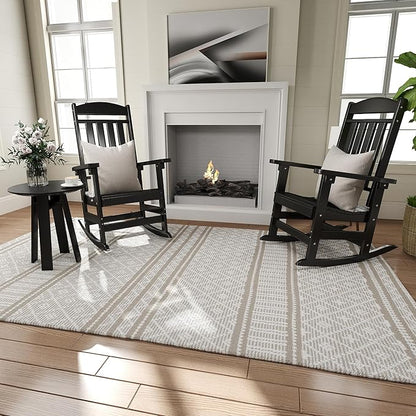 Outdoor Rocking Chairs Set of 8, Oversized High Back Patio Rocking Chairs, All Weather Porch Rocking Chairs for Outside. Black