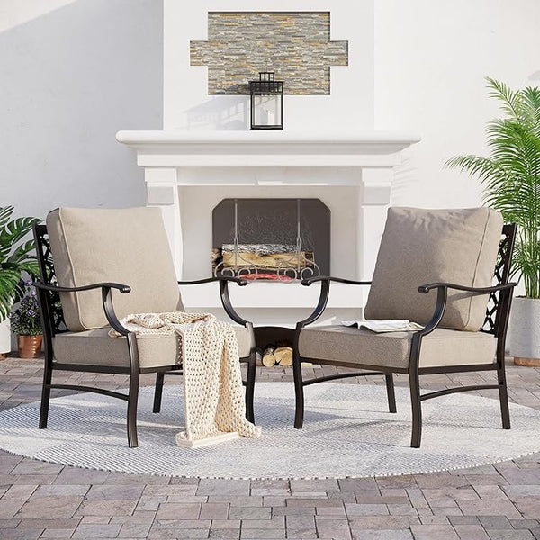 Metal Patio Chairs Set of 2 with 5.75" Extra Thick Cushion - Photo 1