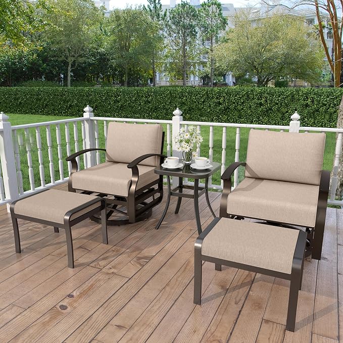 Kurapika 5 Pieces Patio Furniture Set, Outdoor Aluminum Swivel Gliders Rocker - Photo 9