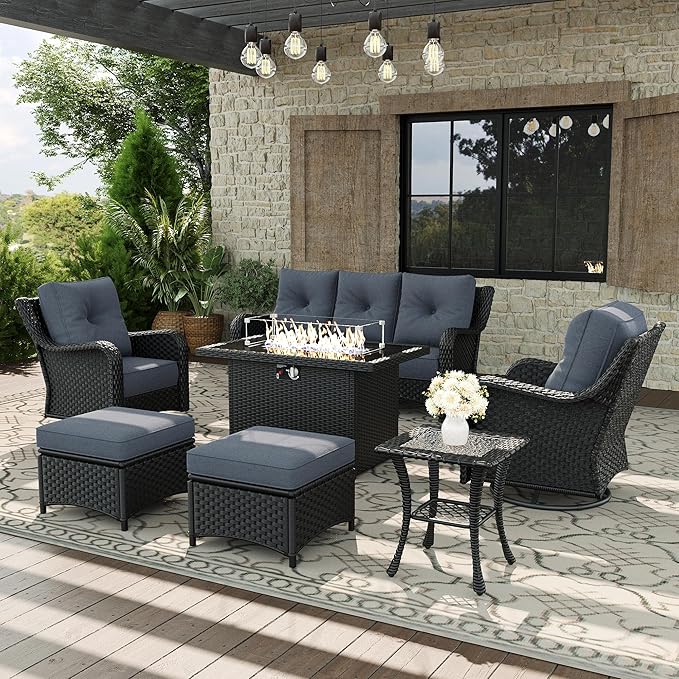 7 Piece Patio Furniture Set with Fire Pit Table - Photo 1