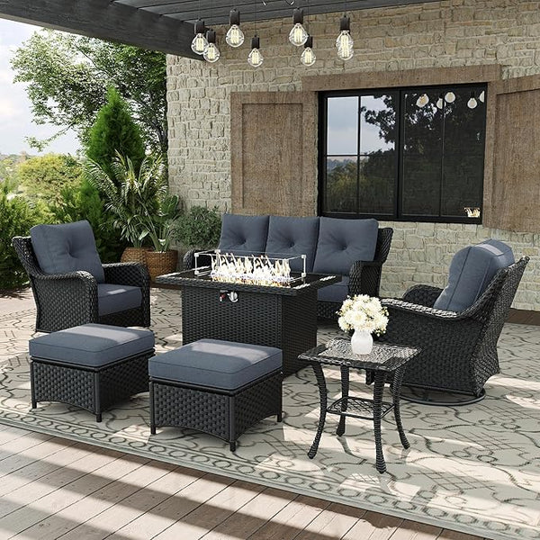 7 Piece Patio Furniture Set with Fire Pit Table - Photo 1