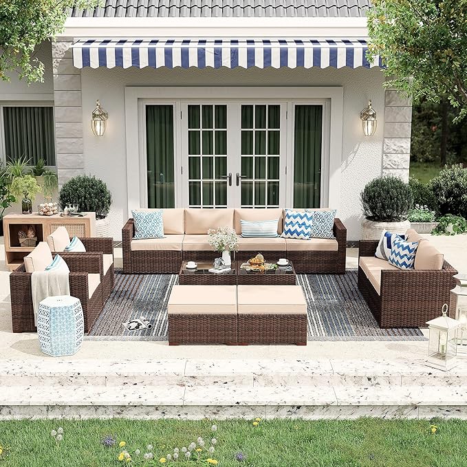 Patiorama Outdoor Wicker Loveseat 2 Pieces, All Weather Brown PE Rattan Sectional Corner Sofa Set - Photo 2