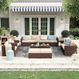 Patiorama Outdoor Wicker Loveseat 2 Pieces, All Weather Brown PE Rattan Sectional Corner Sofa Set - Photo 2