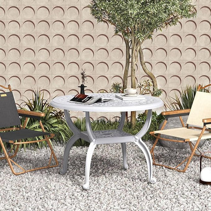 Round Outdoor Coffee Table Set of 2, Cast Aluminum Side Table with Storage,Indoor End Table, All-Weather Bistro Table for Patio Garden Lawn, White