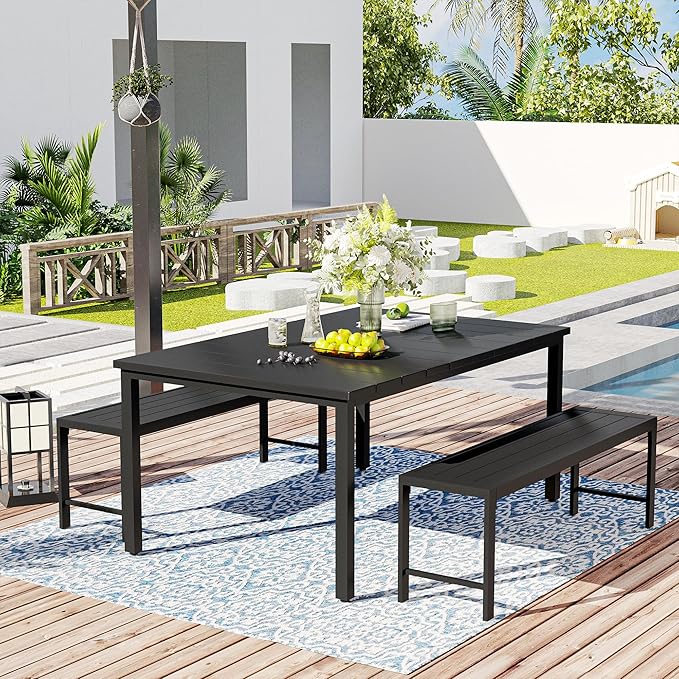 VICLLAX 2 Pieces Outdoor Garden Backless Bench, 51.2" Metal Bench Steel Frame for Porch, Lawn, Balcony, Backyard and Park, Black
