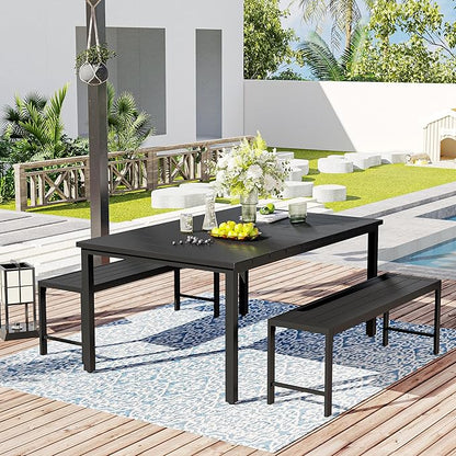 VICLLAX 2 Pieces Outdoor Garden Backless Bench, 51.2" Metal Bench Steel Frame for Porch, Lawn, Balcony, Backyard and Park, Black