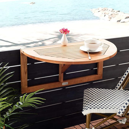 Safavieh PAT7045A Outdoor Collection Owens Natural teak wood Balcony Hanging Half Table