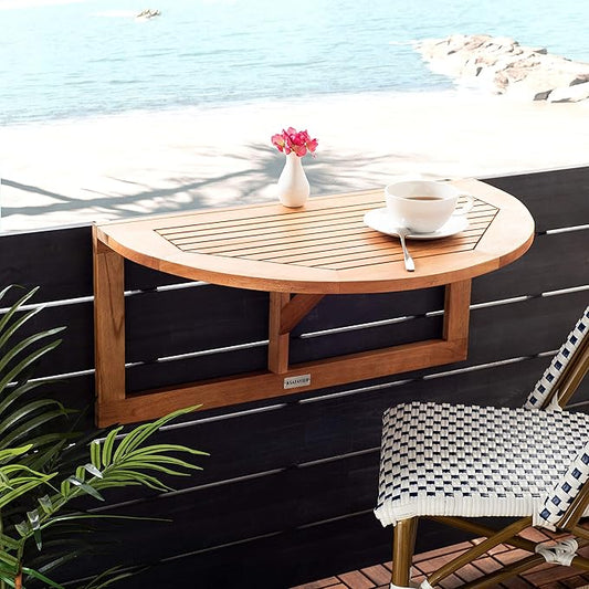 Safavieh PAT7045A Outdoor Collection Owens Natural teak wood Balcony Hanging Half Table