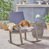 Outdoor Rocking Chair with Armrests and Cushions, Acacia Wood Structure, for Garden, Patio or Balcony, Dark Grey - Photo 3