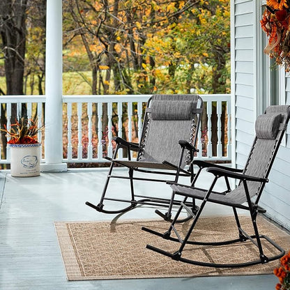 Flamaker Patio Rocking Chair Zero Gravity Chair Outdoor Folding Recliner Foldable Lounge Chair Outdoor Pool Chair for Patio, Poolside and Camping (Grey)