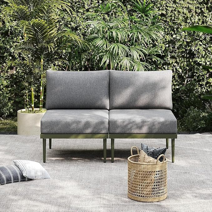 Sundale Outdoor 2 Pieces Patio Sofa Set, Metal Outdoor Sectional Loveseat with 6 Inch Olefin Cushion - Photo 1