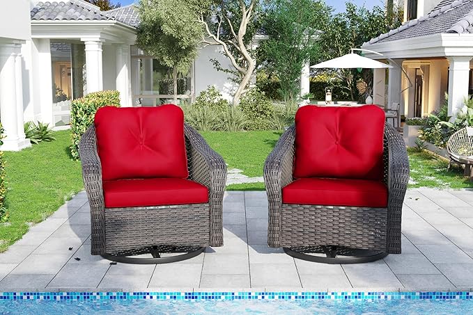 Wicker Swivel Rocking Chairs Set 2 - Photo 3