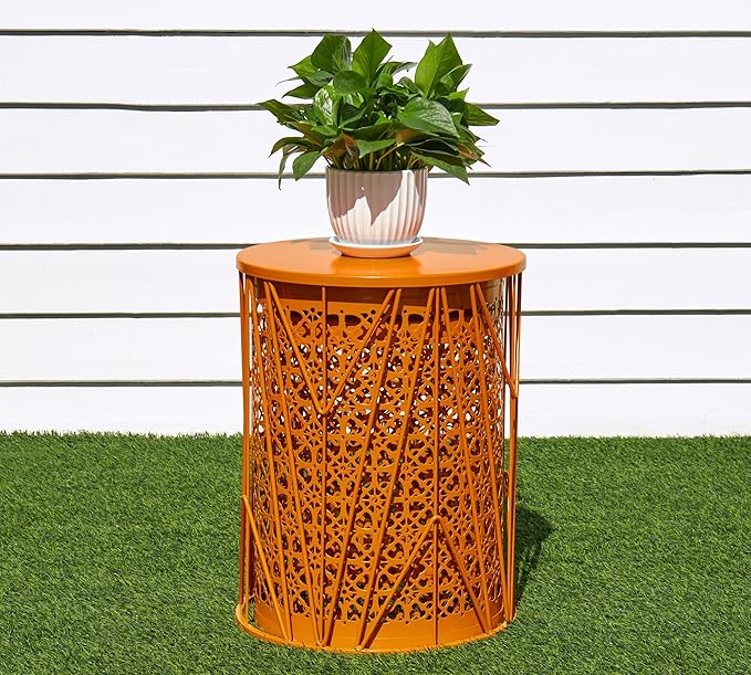 HFHOME Set of 3 Heavy-Duty Round End Side Table, Coffee Table for Indoor Multifunctional Use, Outdoor Decorative Garden Stool Plant Stand, Orange