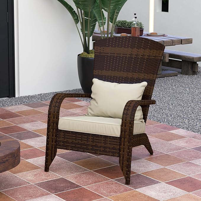 Outsunny Patio Wicker Adirondack Chair, Outdoor All-Weather Rattan Fire Pit Chair with Soft Cushions - Photo 8